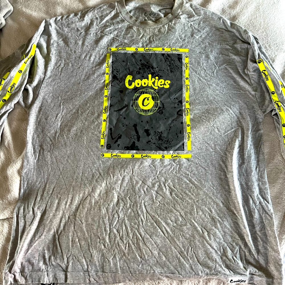 Cookies Long Sleeve Tee Shirt 2XL gray and green